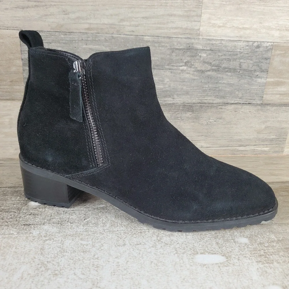 Blondo Samara Womens Ankle Boot Sz 9 W Black Suede Waterproof Side Zip Round Toe